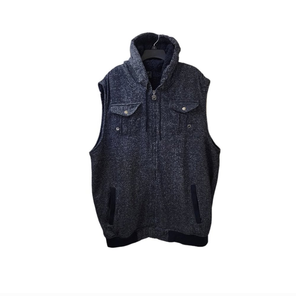 Blue Gear Winter Fleece Navy Blue Hooded Zip Up Vest Men 5XL Speckled White